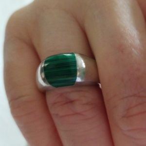Malachite and silver (alloy?) ring